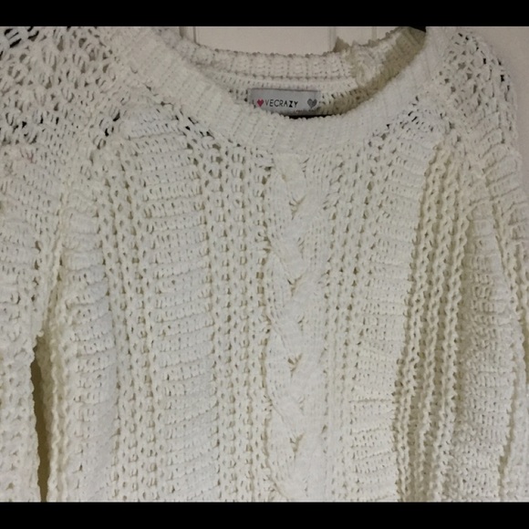 Creamy White Chunky Cable Knit Cropped Sweater - Picture 1 of 5